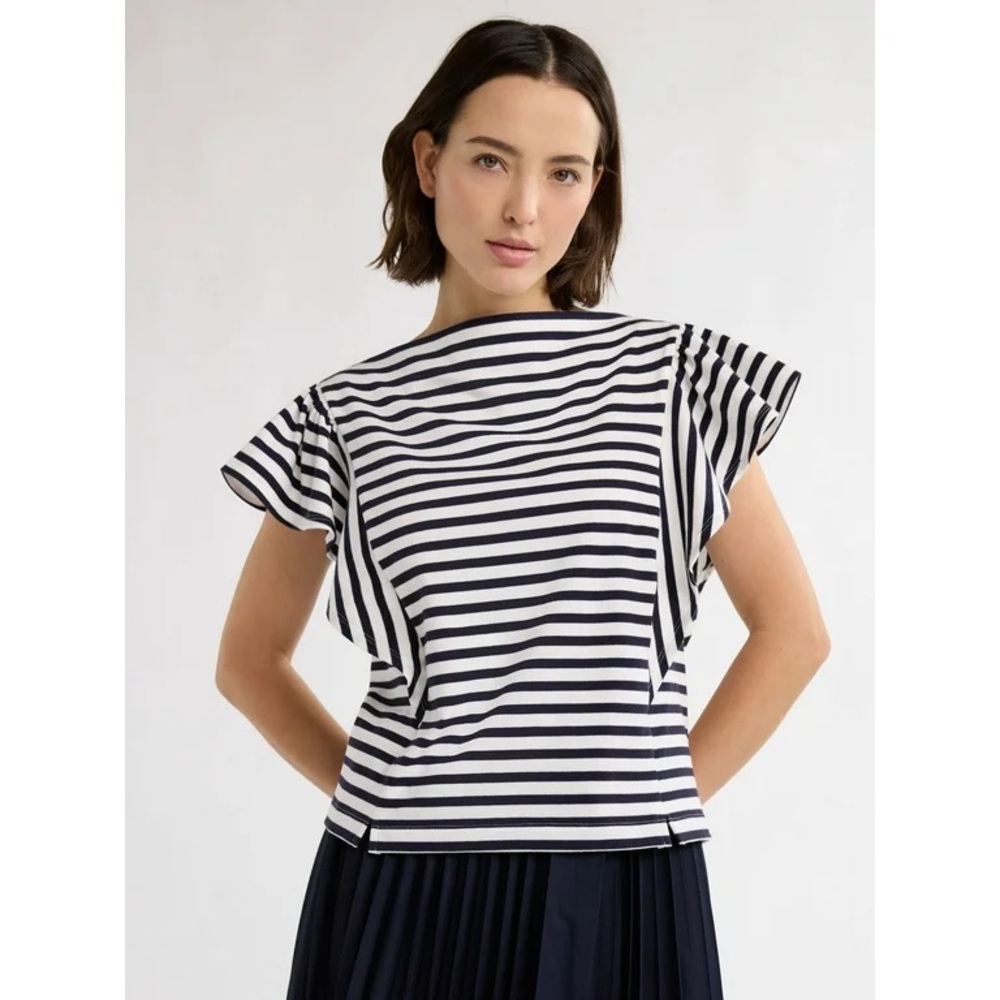 Free Assembly Women’s Boatneck Cotton Striped Flutter Sleeve Tee NWT